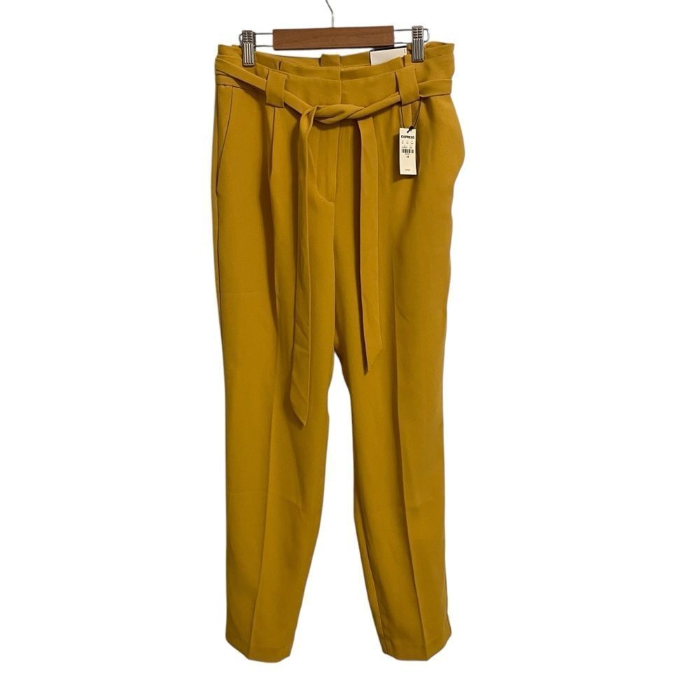 Express Ankle High Rise Tie Belted High Rise‎ Pants Mustard Size 4 NWT